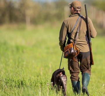 Symbolbild: Jäger mit Hund im Wald